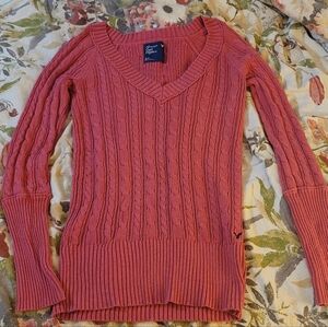 American Eagle Outfitters Low V-Neck Pink Sweater